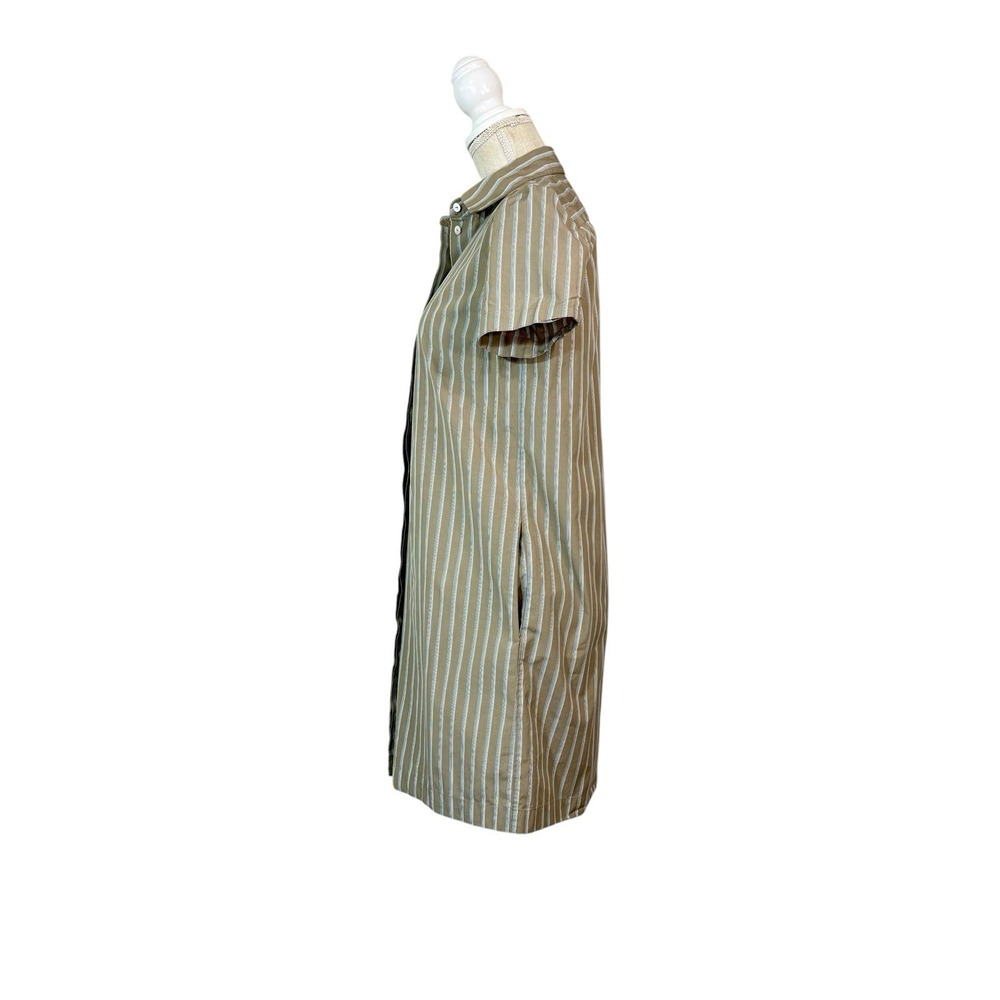 Theory Shirt Dress Size Small Beige Ribbon Stripe Button Down Pockets Poplin - Picture 14 of 15